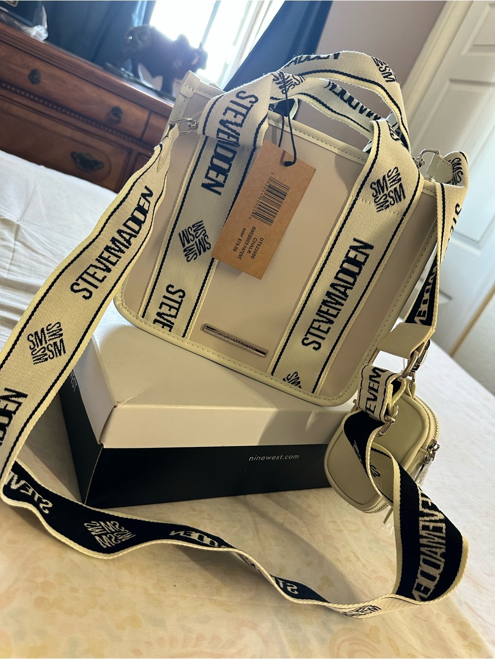 Steve Madden Cream Crossbody Bag with Branded Webbing Strap